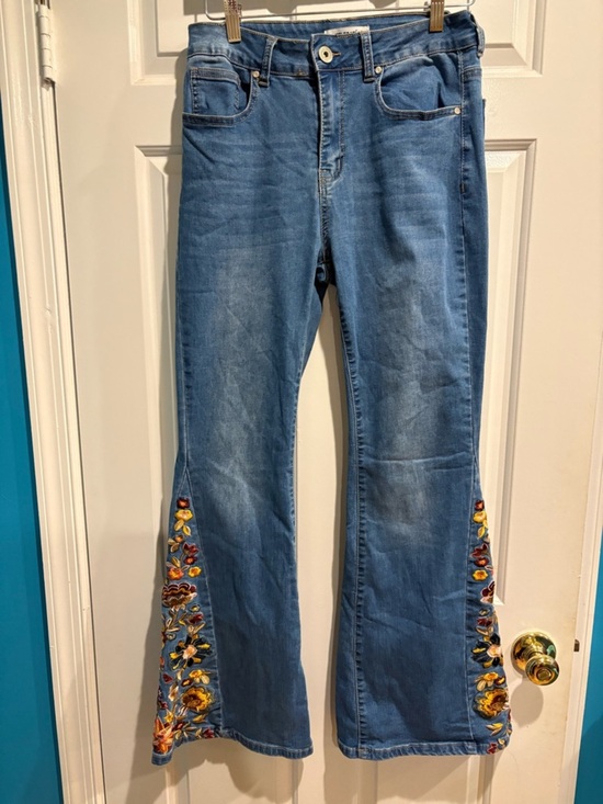 Telepatia Denim - Telepatia flare leg embroidered jeans stretchy sz 9 29 blue boho hippie